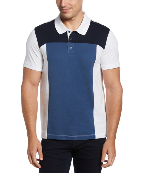 Pima Cotton Blend Color Block Polo (Bright White) 