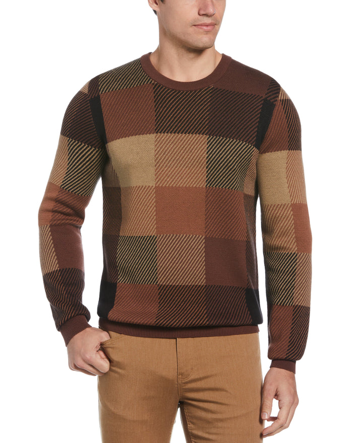 Plaid Crew Neck Sweater (Bitter Chocolate) 