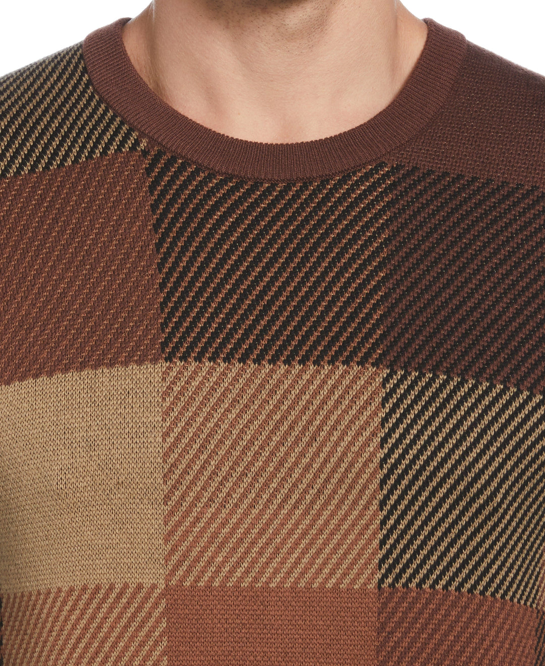 Plaid Crew Neck Sweater (Bitter Chocolate) 