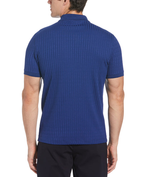 Quarter Zip Ribbed Polo Dark Sapphire Perry Ellis