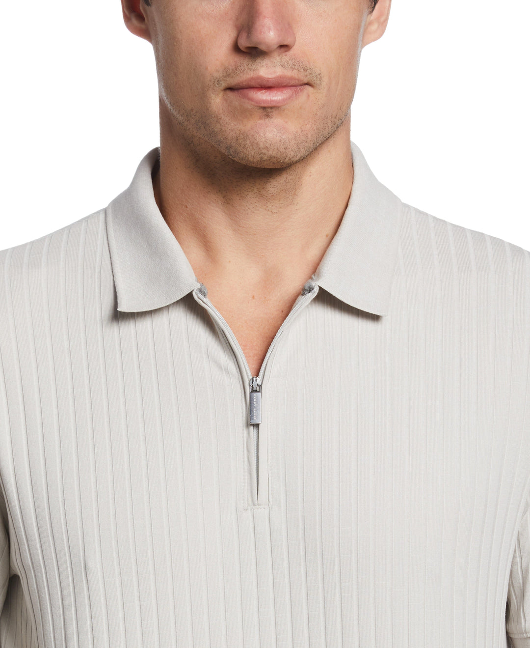 Quarter Zip Ribbed Polo (Light Heather Grey) 