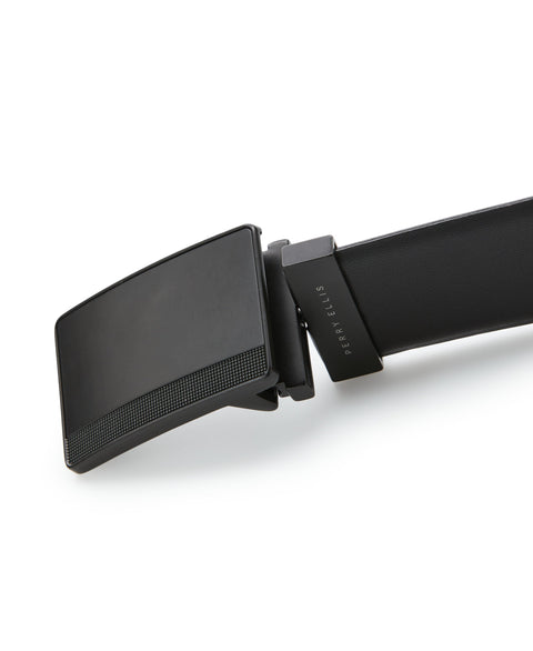 Reversible Leather Belt with Black Pattern Plaque (Blk20) 