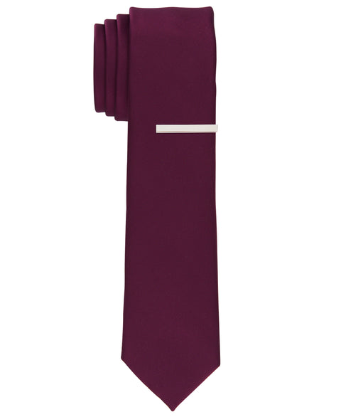 SATEEN SOLID SLIM TIE (Wine) 