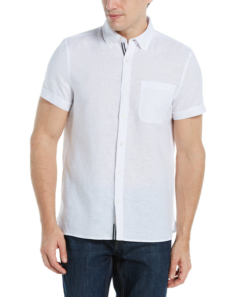 Slim Fit Linen Blend Solid Shirt Bright White Perry Ellis