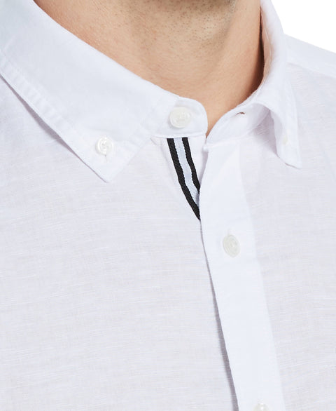 Slim Fit Linen Blend Solid Shirt Bright White Perry Ellis