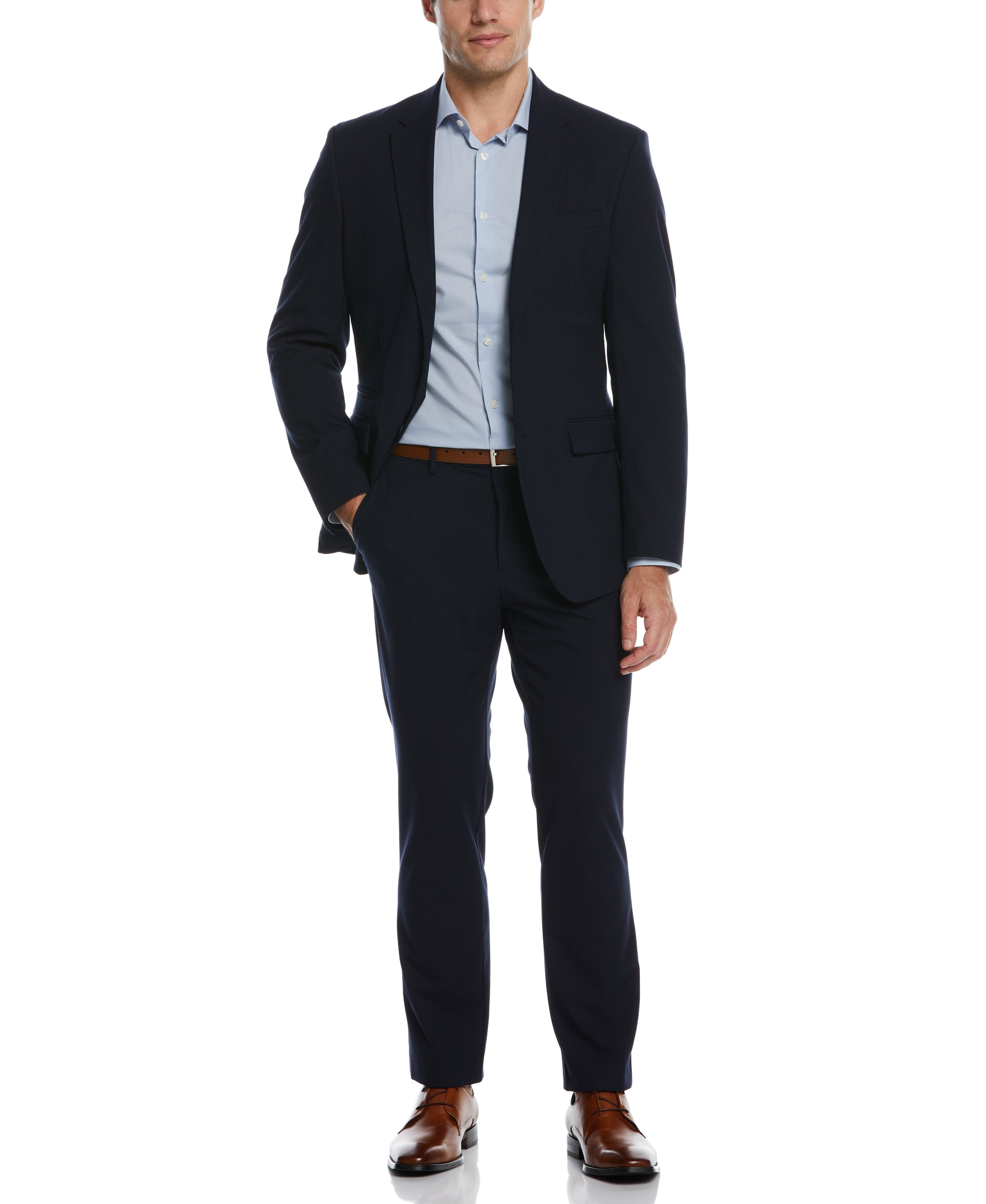 Slim Fit Stretch Navy Textured Tech Suit Perry Ellis
