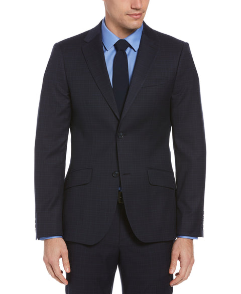 Slim Fit Stretch Plaid Washable Suit Jacket Navy Perry Ellis