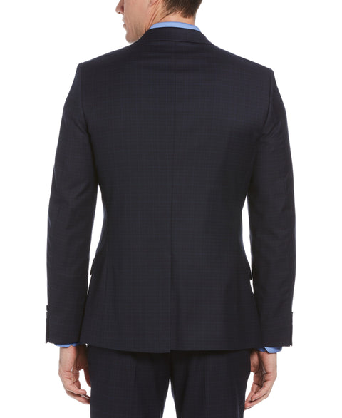 Slim Fit Stretch Plaid Washable Suit Jacket Navy Perry Ellis