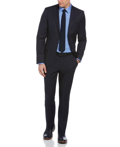 Slim Fit Stretch Plaid Washable Suit Jacket Navy Perry Ellis