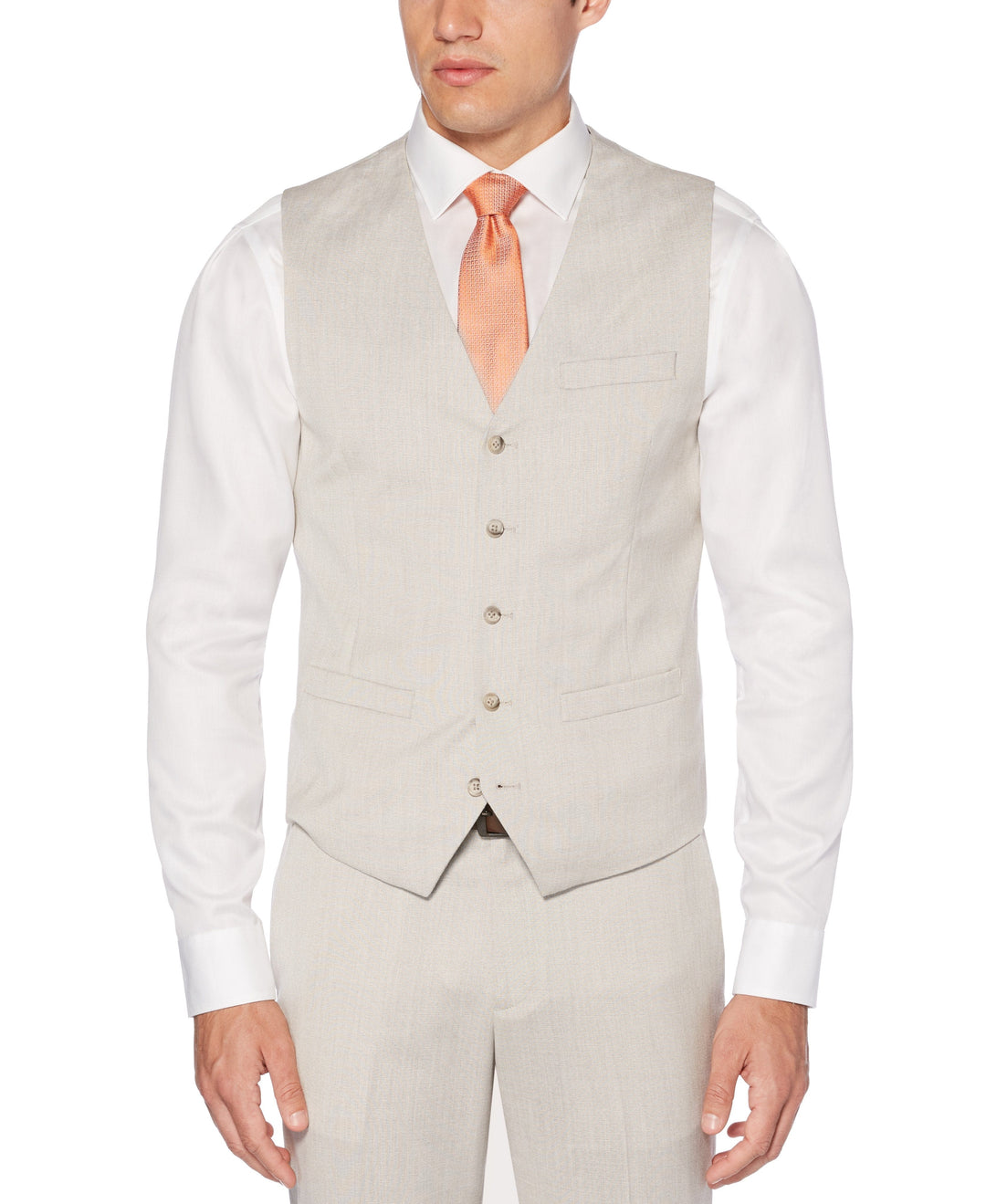 Slim Stretch Suit Vest Natural Linen Perry Ellis