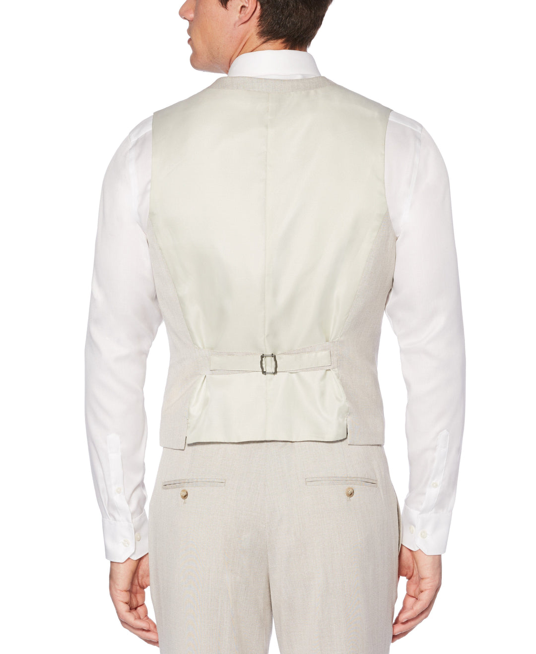 Slim Stretch Suit Vest Natural Linen Perry Ellis