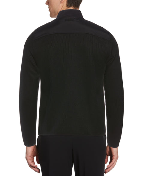 Solid Stretch Full-Zip Fleece Shirt Black Perry Ellis