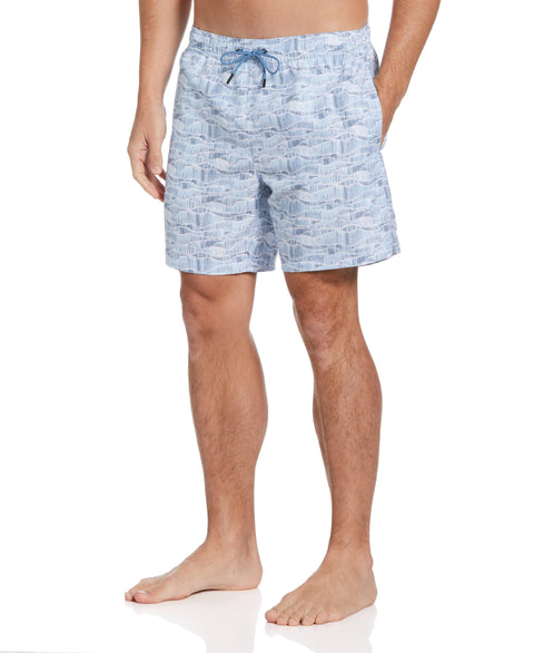 Striped Wave Swim Shorts (Dusty Blue) 