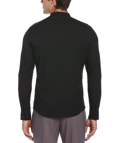 Untucked Total Stretch Slim Fit Banded Collar Shirt (Black) 
