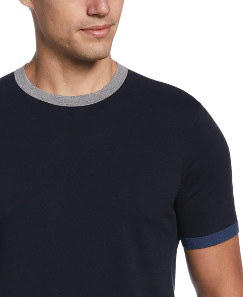 Tech Contrast Ribbed Crew Neck Tee  (Dark Sapphire) 