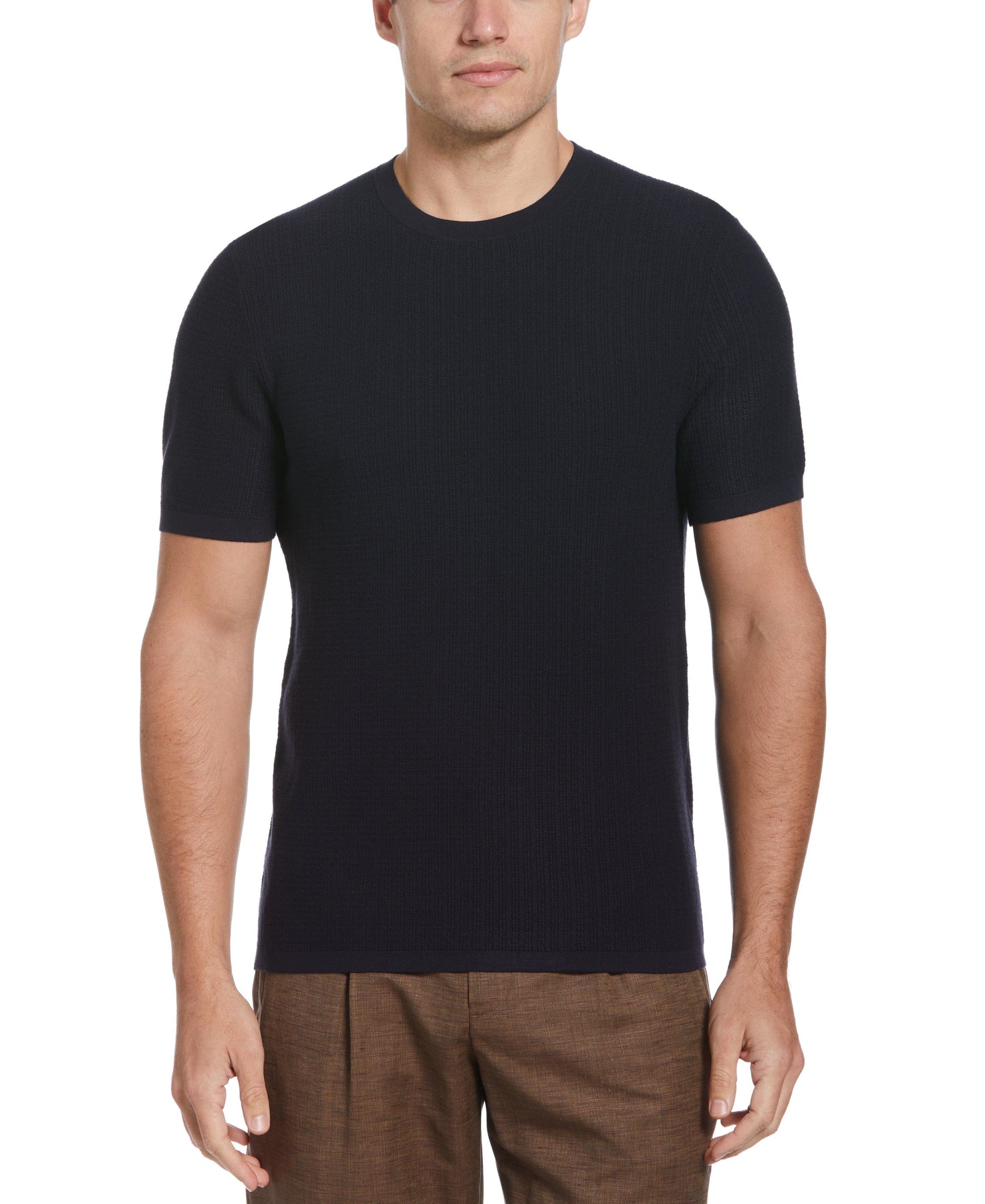 Tech Knit Vertical Ribbed Sweater Tee – Perry Ellis