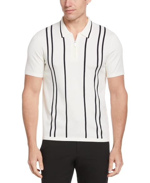 Tech Knit Vertical Stripe Zip Polo (Cream) 