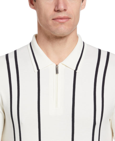 Tech Knit Vertical Stripe Zip Polo (Cream) 