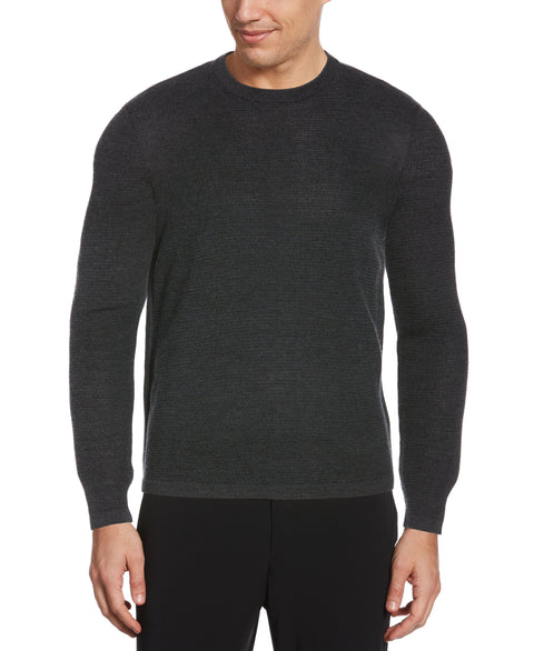 Textured Merino Wool Blend Crew Neck Sweater Charcoal Heather Perry Ellis