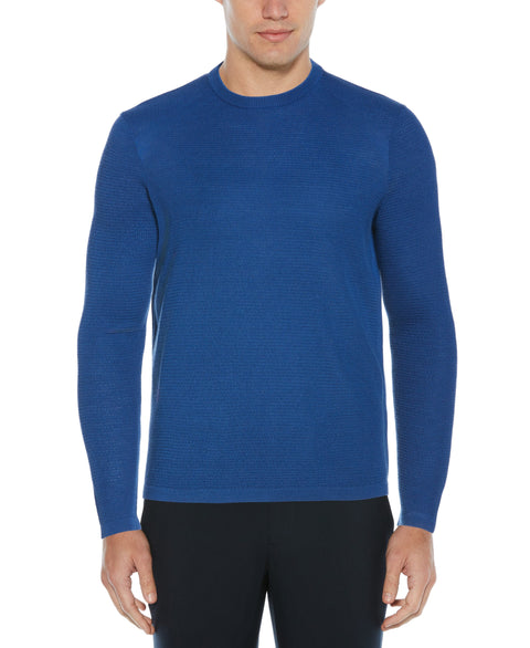 Textured Merino Wool Blend Crew Neck Sweater True Blue Perry Ellis