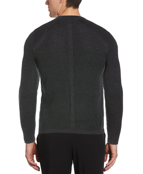 Textured Merino Wool Blend Crew Neck Sweater Charcoal Heather Perry Ellis