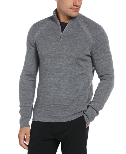 Textured Merino Wool Blend Quarter Zip Sweater