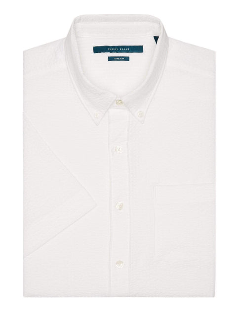 Total Stretch Seersucker Stretch Shirt Bright White Perry Ellis