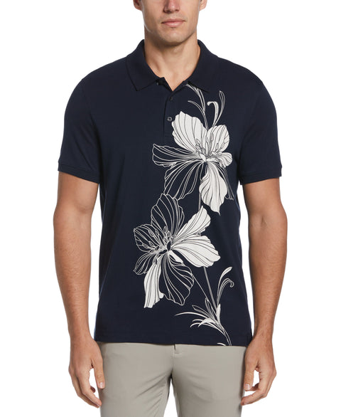 Placed Flortal Print Polo (Dark Sapphire) 