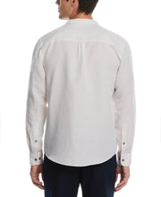 Untucked Linen Blend Banded Collar Popover Shirt (Stone) 