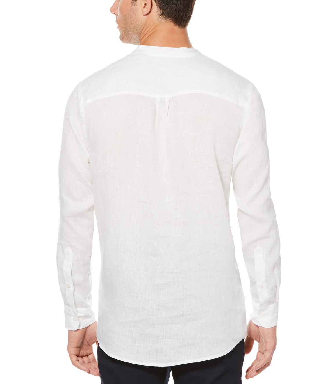 Untucked Linen Solid Popover Shirt Bright White Perry Ellis