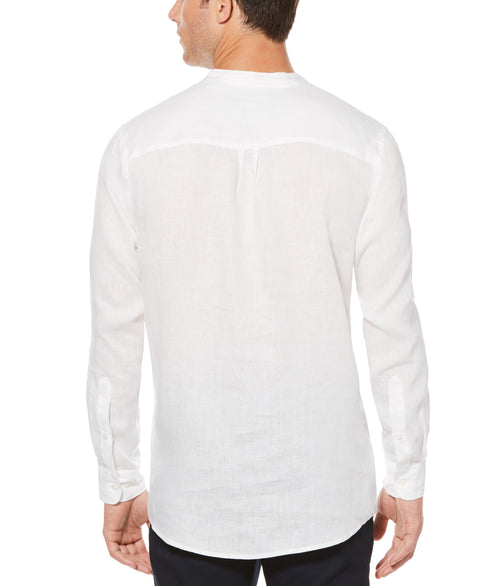 Untucked Linen Solid Popover Shirt Bright White Perry Ellis