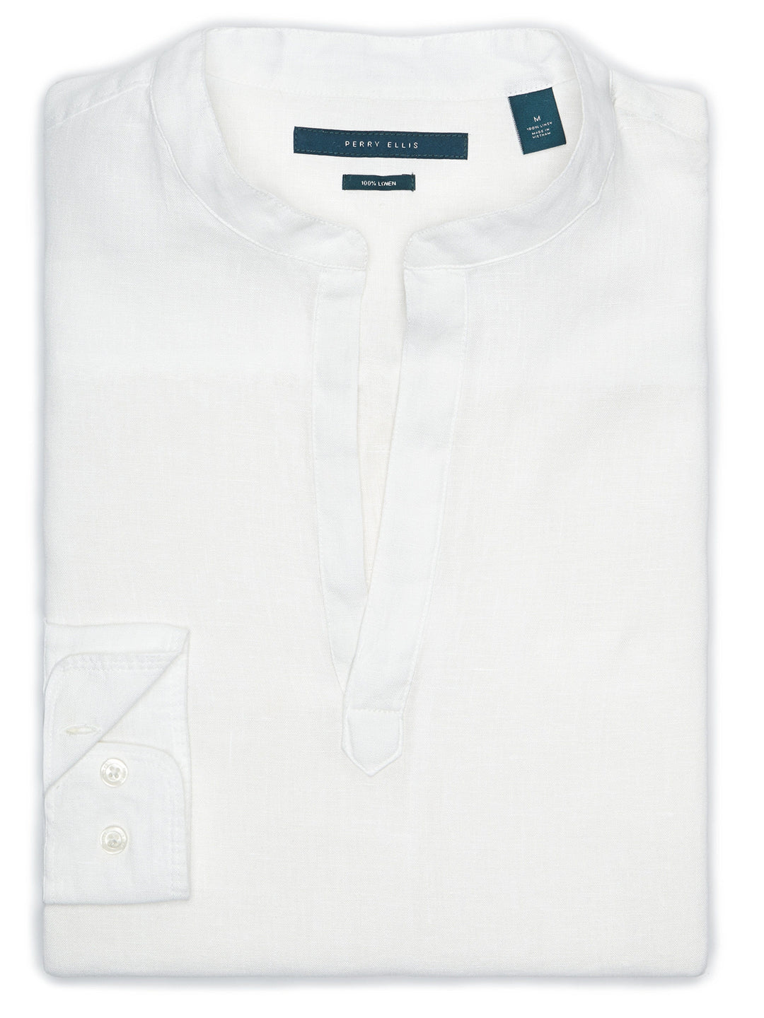 Untucked Linen Solid Popover Shirt Bright White Perry Ellis