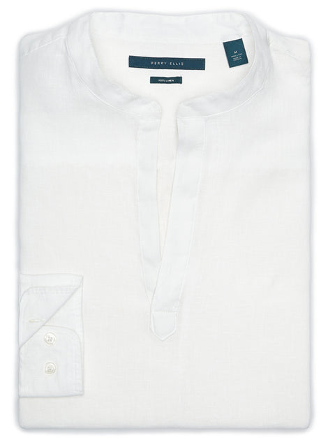 Untucked Linen Solid Popover Shirt Bright White Perry Ellis