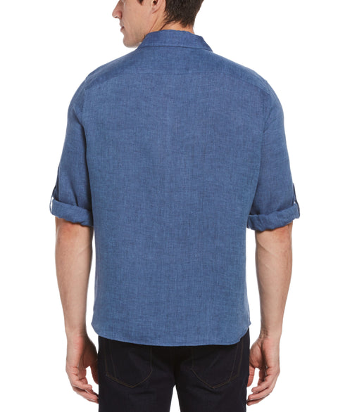 Untucked Roll Sleeve Linen Chambray Shirt