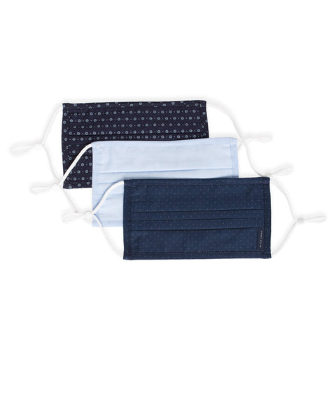 Poplin Print 3 Pack Pleated Face Mask Assorted Perry Ellis