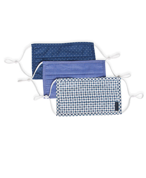 Reusable Poplin 3 Pack Pleated Fabric Face Mask Assorted Perry Ellis