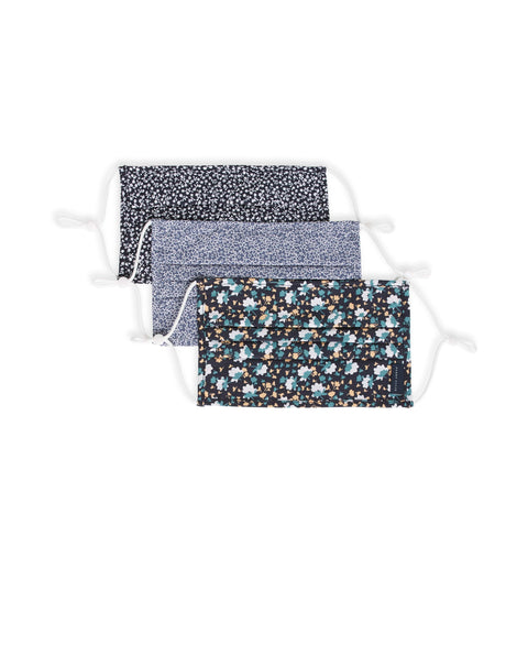 Reusable Poplin 3 Pack Pleated Fabric Face Mask Assorted Perry Ellis