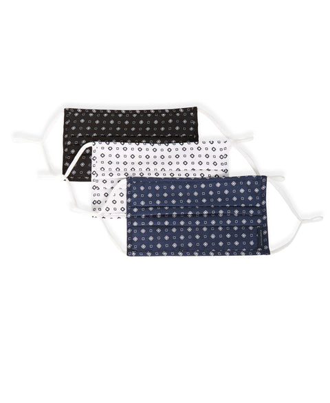 Reusable Poplin 3 Pack Pleated Fabric Face Mask Assorted Perry Ellis