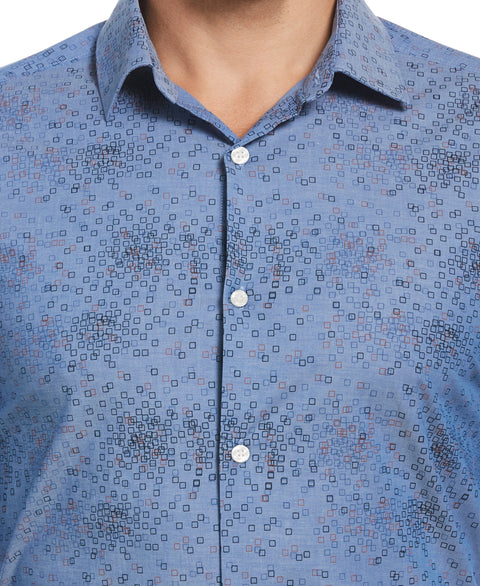 Chambray Square Print Stretch Shirt (Dark Sapphire) 