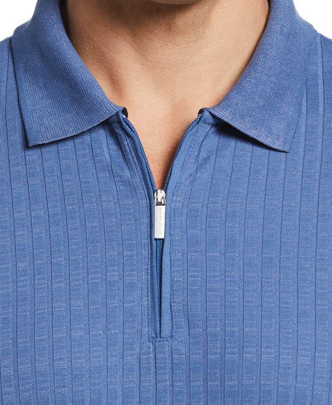 Big & Tall Quarter Zip Ribbed Polo (Dutch Blue) 