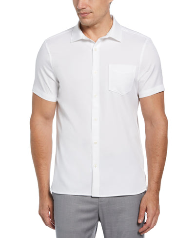 Perry Ellis Men's Tall Untucked Total Stretch Slim Fit Banded Collar Shirt In Bright White Perry Ellis Men's Tall Untucked Total Stretch Slim Fit Banded Collar Shirt In Bright White