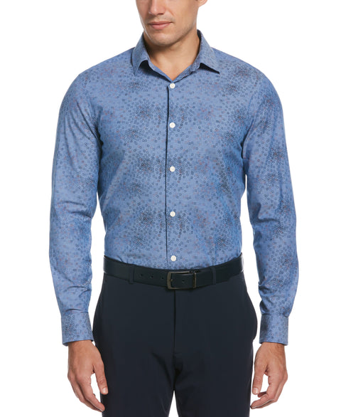 Chambray Square Print Stretch Shirt (Dark Sapphire) 