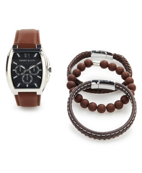 Silver Bezel Watch and Bracelet Gift Set (Assorted) 